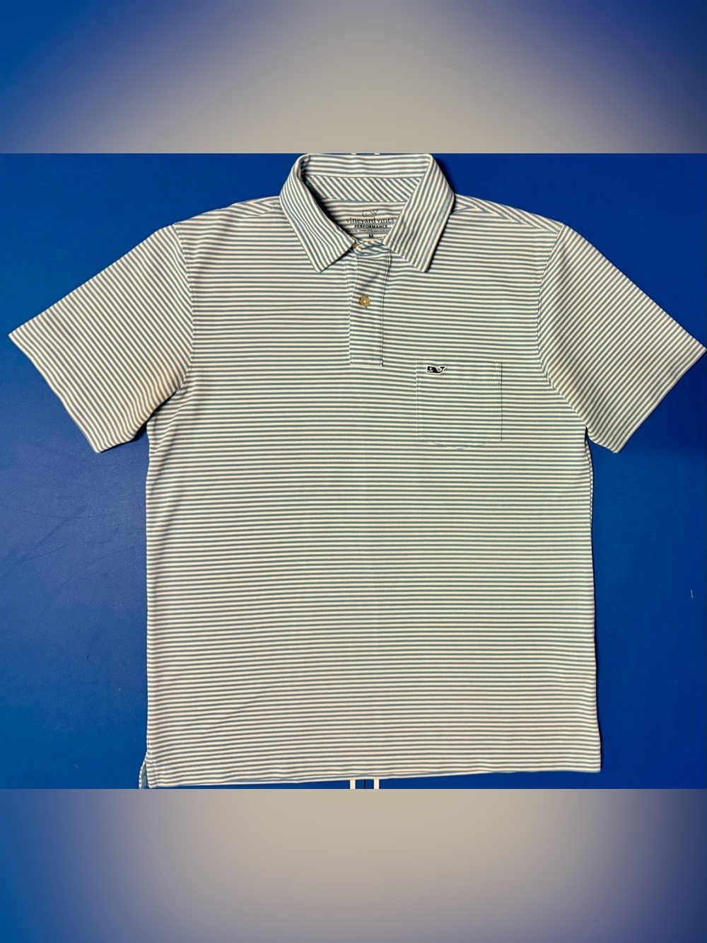 Vineyard Vines Performance Polo Men’s M Blue White Stripe Pima Cotton Pocket